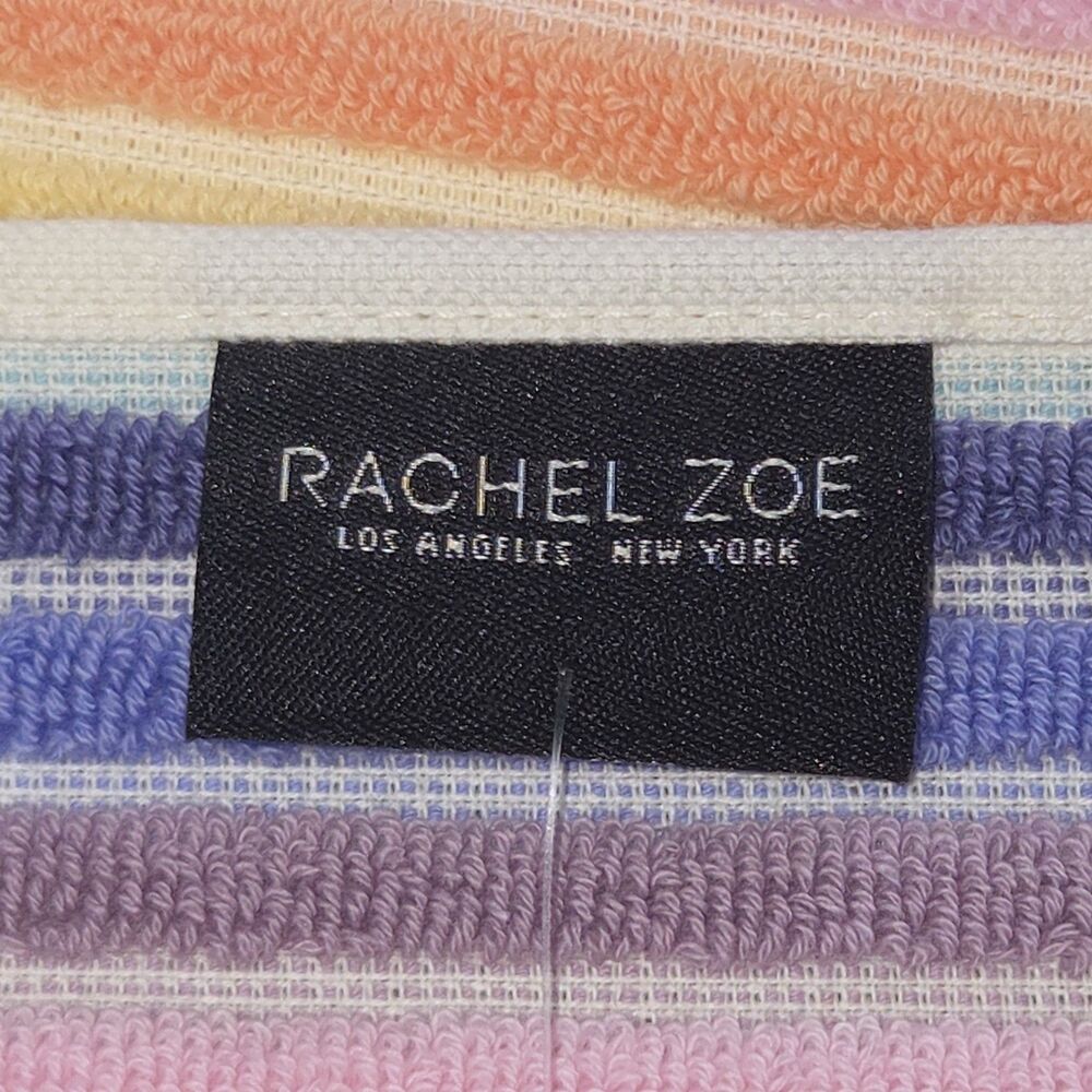 Rachel Zoe Rainbow Striped Fringe Cotton Beach Towel Set 70x40 Quick Dry Spring - Picture 3 of 6
